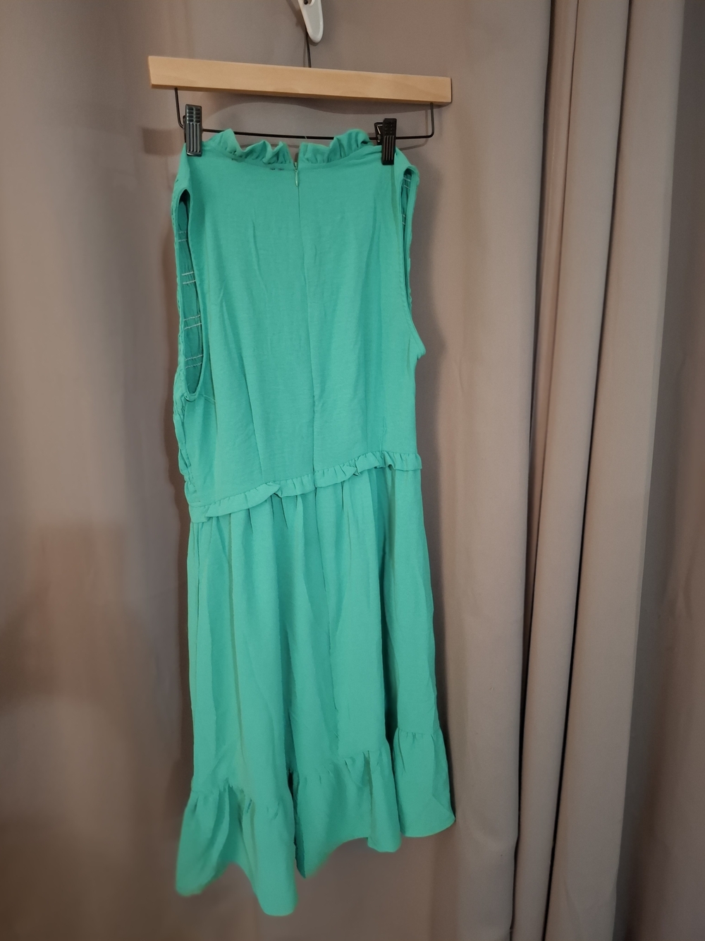 Sleeveless Ruffle-Hem Midi Dress in Teal Green